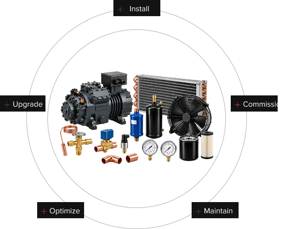 Refrigeration compressors, valves, gauges and condenser components